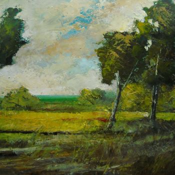 Ζωγραφική με τίτλο "Landscape with Trees" από Sekul.Art, Αυθεντικά έργα τέχνης, Παστέλ