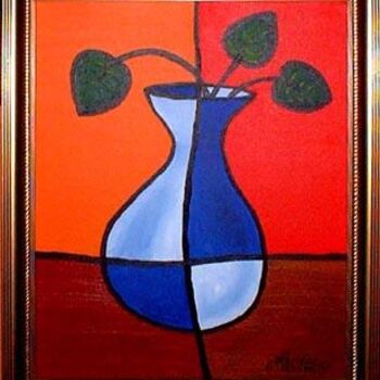 Painting titled "Funky Vase" by Leslie Rohonczy, Original Artwork, Oil