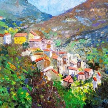 Painting titled "Village in the moun…" by Rolando Lambiase, Original Artwork, Oil