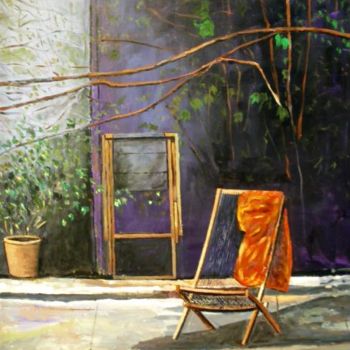 Painting titled "Deck chairs" by Rolando Lambiase, Original Artwork, Oil