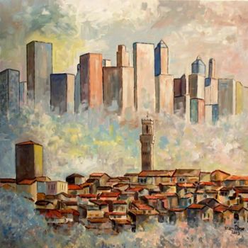 Painting titled "Skylines" by Rolando Lambiase, Original Artwork, Oil