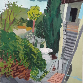 Картина под названием "La lèque, escaliers…" - Roland Gschwind, Подлинное произведение искусства, Гуашь