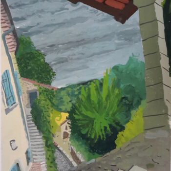 제목이 "La lèque, escaliers…"인 미술작품 Roland Gschwind로, 원작, 구아슈