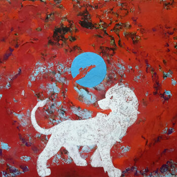 Peinture intitulée "animal totem lion (…" par Roland Gschwind, Œuvre d'art originale, Gouache