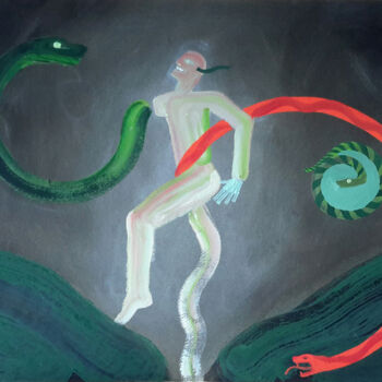 Malerei mit dem Titel "animal totem serpen…" von Roland Gschwind, Original-Kunstwerk, Gouache