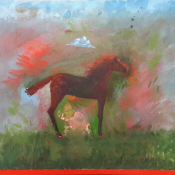 Painting titled "animal totem cheval…" by Roland Gschwind, Original Artwork, Gouache