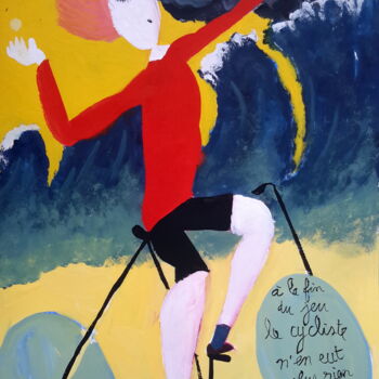 Malerei mit dem Titel "Le cycliste" von Roland Gschwind, Original-Kunstwerk, Gouache