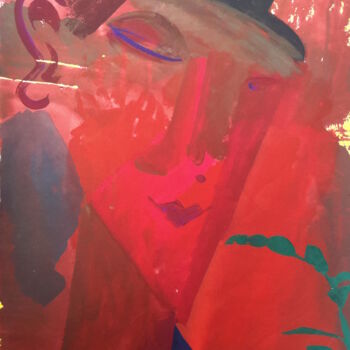 Peinture intitulée "personnage au chape…" par Roland Gschwind, Œuvre d'art originale, Gouache