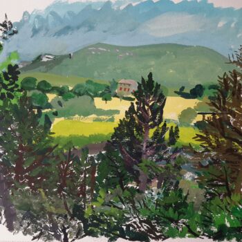 Painting titled "Un mas vers la coll…" by Roland Gschwind, Original Artwork, Gouache