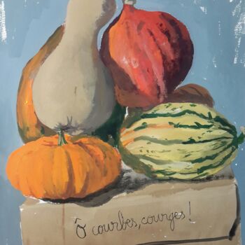 Painting titled "Ô courbes,courges!" by Roland Gschwind, Original Artwork, Gouache