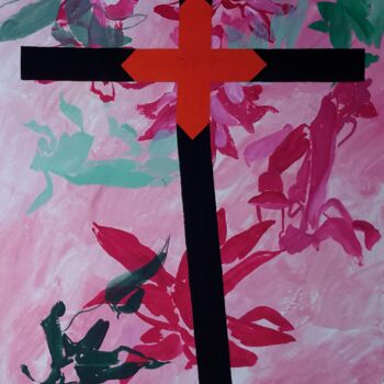 Painting titled "Grande croix" by Roland Gschwind, Original Artwork, Gouache