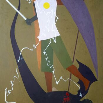 Schilderij getiteld "Archange" door Roland Gschwind, Origineel Kunstwerk, Olie Gemonteerd op Houten paneel