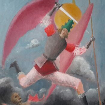 Peinture intitulée "Saint Michel" par Roland Gschwind, Œuvre d'art originale, Huile Monté sur Carton