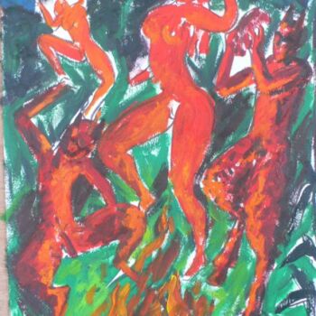 Painting titled "fête" by Roland Gschwind, Original Artwork, Oil