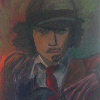 Malerei mit dem Titel "Angus Young" von Roland Gschwind, Original-Kunstwerk, Öl