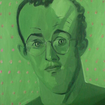 Painting titled "Keith Haring" by Roland Gschwind, Original Artwork, Oil