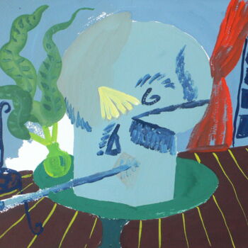 "crâne au pinceau" başlıklı Tablo Roland Gschwind tarafından, Orijinal sanat, Guaş boya