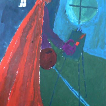 Картина под названием "carré rouge" - Roland Gschwind, Подлинное произведение искусства, Гуашь