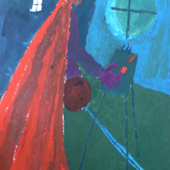 Painting titled "carré rouge" by Roland Gschwind, Original Artwork, Gouache