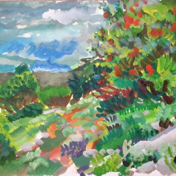 Painting titled "Garrigues, ciel cou…" by Roland Gschwind, Original Artwork, Gouache