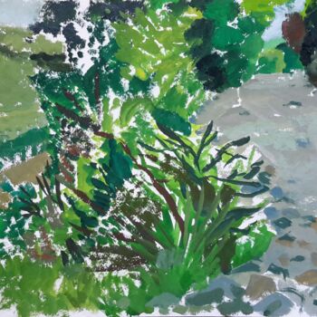 Painting titled "garrigues,, chemin,…" by Roland Gschwind, Original Artwork, Gouache