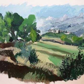 Painting titled "En route vers Lussan" by Roland Gschwind, Original Artwork, Gouache