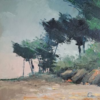 Painting titled "arbres en bord de m…" by Roland Guyomard, Original Artwork, Acrylic