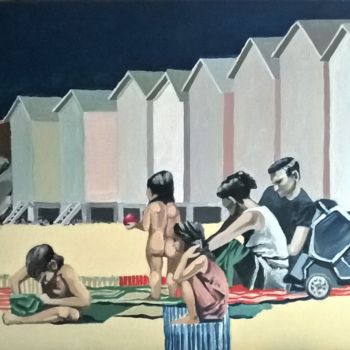 Malarstwo zatytułowany „cabines de plage” autorstwa Roland Guyomard, Oryginalna praca, Akryl