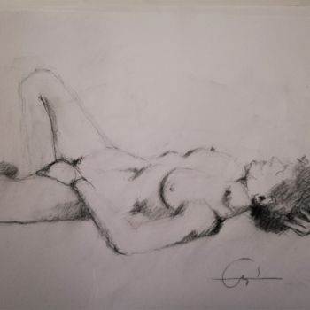 Dessin intitulée "nu couché" par Roland Guyomard, Œuvre d'art originale, Conté