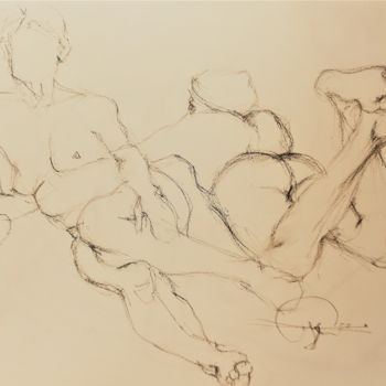 Рисунок под названием "2 nus" - Roland Guyomard, Подлинное произведение искусства, Карандаш