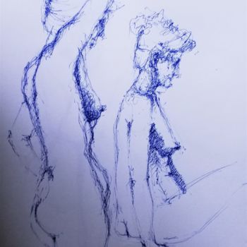 「2 nus profil」というタイトルの描画 Roland Guyomardによって, オリジナルのアートワーク, ボールペン