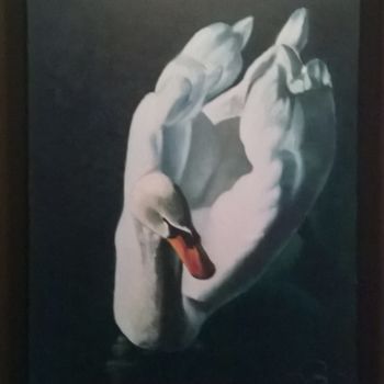 Painting titled "cygne" by Roland Guyomard, Original Artwork, Oil