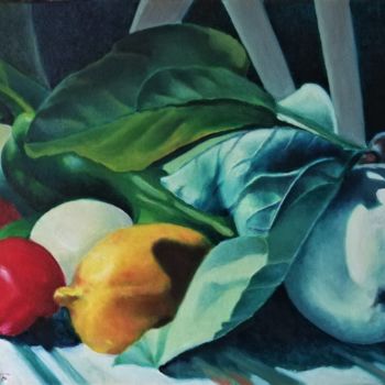 Pittura intitolato "Pommes d’Août 4" da Roland Guyomard, Opera d'arte originale, Olio