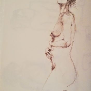 Dessin intitulée "femme profil" par Roland Guyomard, Œuvre d'art originale, Conté