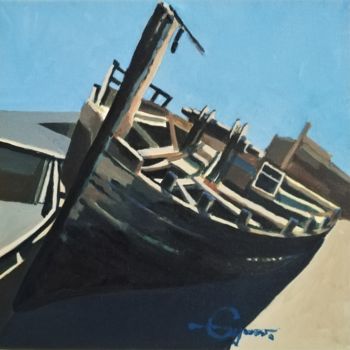 Pintura titulada "barque échouée" por Roland Guyomard, Obra de arte original, Acrílico