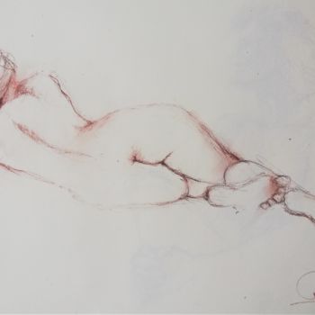 Drawing titled "nu couche de dos 2" by Roland Guyomard, Original Artwork, Conté