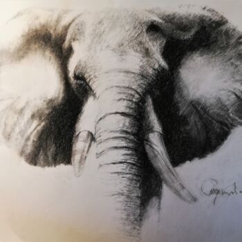 Рисунок под названием "Elephant" - Roland Guyomard, Подлинное произведение искусства, Древесный уголь