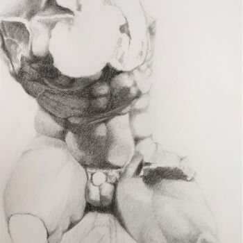 Drawing titled "torse du belvédère" by Roland Guyomard, Original Artwork, Conté