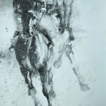 Drawing titled "au galop" by Roland Guyomard, Original Artwork, Charcoal