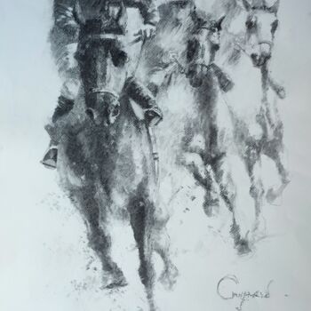 Drawing titled "Galop 2" by Roland Guyomard, Original Artwork, Charcoal