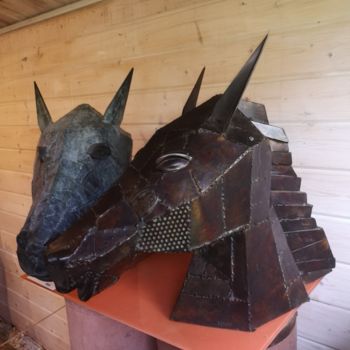 Sculpture titled "Chevaux" by Issro, Original Artwork, Bronze