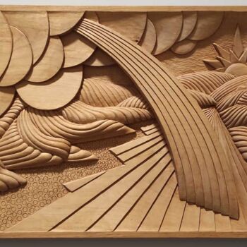 Sculpture titled "Paesaggio" by Rolando Sampaolesi, Original Artwork, Wood Mounted on Wood Panel