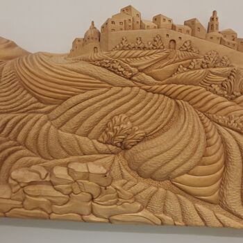 Escultura intitulada "Le dolci colline" por Rolando Sampaolesi, Obras de arte originais, Madeira Montado em Painel de madeira