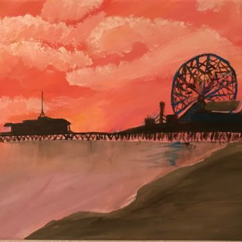 Painting titled "Santa Monica Pier" by Rolando Viera, Original Artwork, Acrylic