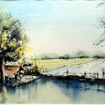 Painting titled "NOSTALGIE Aquarelle…" by Roland Génieux, Original Artwork