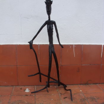 Sculpture titled "cabeça de bóde" by El Rei, Original Artwork, Wood