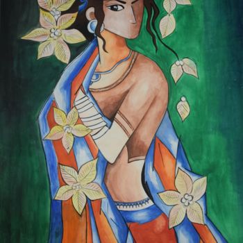 Painting titled "Indian Woman" by Roly Jain, Original Artwork, Acrylic