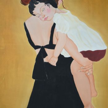 Peinture intitulée "Mother and Child (X…" par Roly Jain, Œuvre d'art originale, Huile