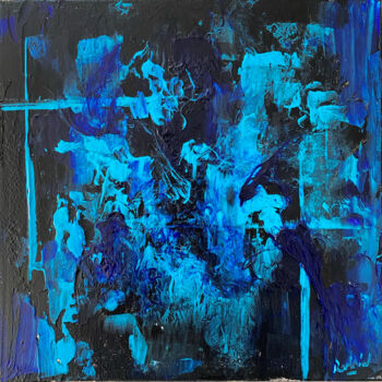 Schilderij getiteld "Blue" door Romain Bellet, Origineel Kunstwerk, Acryl Gemonteerd op Frame voor houten brancard