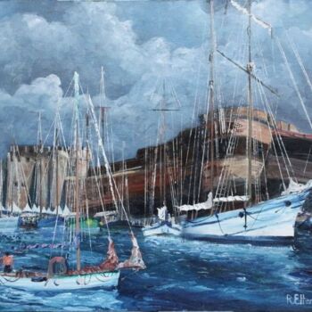 Peinture intitulée "Port de Brest à Bre…" par Romain Etterlen, Œuvre d'art originale